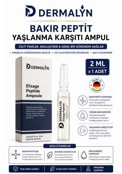 Dermalyn 1 Adet Bakır Peptit Yaşlanma Karşıtı Sıkılaştırıcı Kolajen Destekleyici Ampul Serum Dermaroller