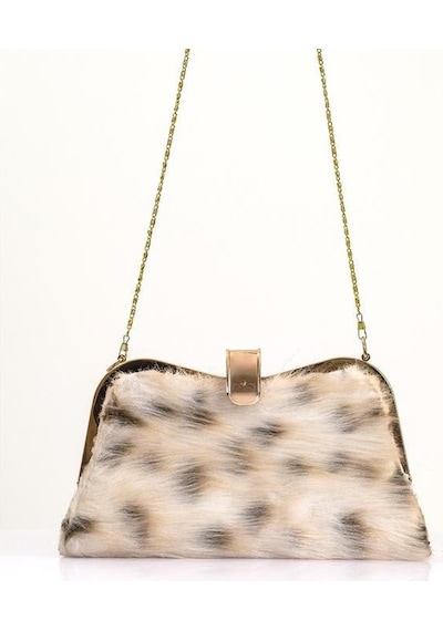 Genel Bej Suni Kürk Zincirli El Ve Omuz Clutch Portföy Çanta