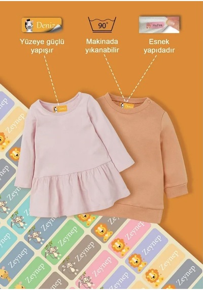 Tekstil Kıyafet Etiketi, Okul , Kreş Kişiye Özel, 100 Adet, Ütü İle Yapışan, Anaokulu, Kaşesi, Kumaş - 729314042