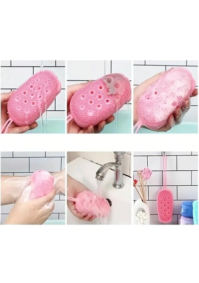 2 Adet Süngerli Silikon Banyo Kesesi Hazneli Vücut Kesesi Masajlı Yumuşak Duş Lifi
