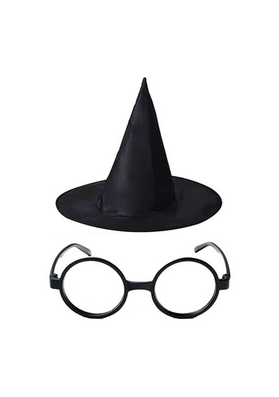 Harry Potter Büyücü Şapkası Ve Harry Potter Büyücü Gözlüğü Siyah Renk Lisinya