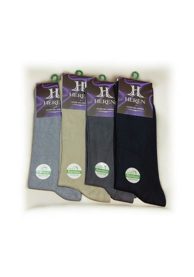 Heren Socks Heren Bambu 4'lü Erkek Soket Çorap Asortili Premium , Burun Dikişsiz, Yıkamalı Gri Bej Lacivert Füme