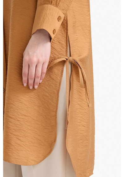 DeFacto Regular Fit Basic Düz Yanları Bağcıklı Uzun Kollu Tesettür Gömlek Tunik F2182AX25SMBN563