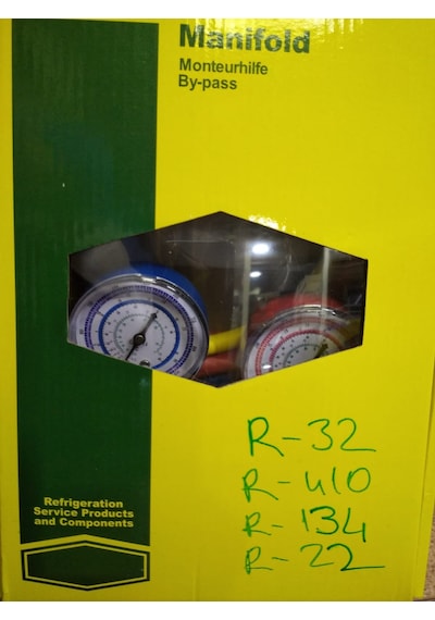 İkili Manifold Gaz Saati R22 R32 R134 R410 + 3 Adet 90Cm Hortum