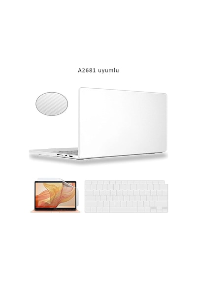 Apple Uyumlu MacBook Pro 13 Inç M2 Çip A2338 / A2686 Tam Alt Üst Kılıf Klavye Kılıfı Ekran Koruyucu Beyaz