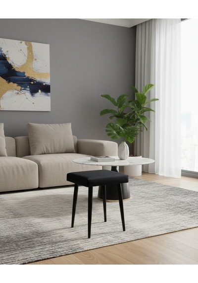 Özcan Metal Metal Ayak Babyface Kumaş Dekoratif Çok Amaçlı Peluş Puf Tabure Bench Koltuk Sandalye Lacivert