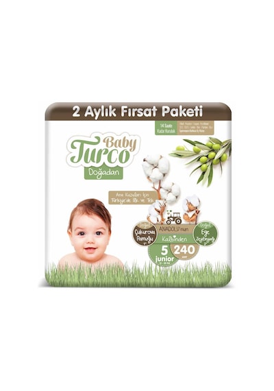 Baby Turco Doğadan Bebek Bezi 5 Numara Junior 2 Aylık Fırsat Paketi 240 Adet