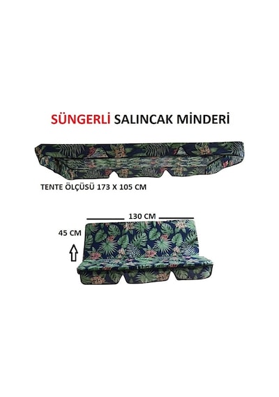 Süngerli Salıncak Minder Seti Tenteli Bahçe Minderi 2 Kişilik Süngerli Yeşil Yaprak Yeşil - Mavi