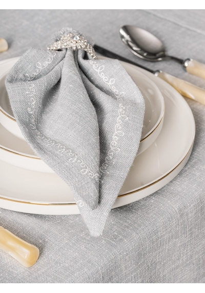 Cotton Box Keten Masa Örtüsü Takımı Pera Gri 175x240