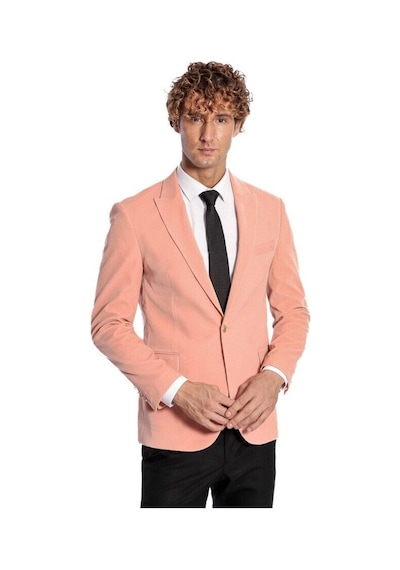 Wessi Geniş Sivri Yakalı Kadife Pembe Erkek Ceket - Wessi Pembe