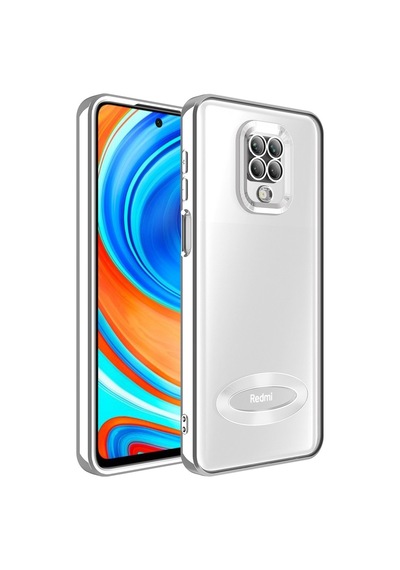 Xiaomi Redmi Note 9s Kılıf Kamera Korumalı Logo Gösteren Zore Omega Kapak Gümüş