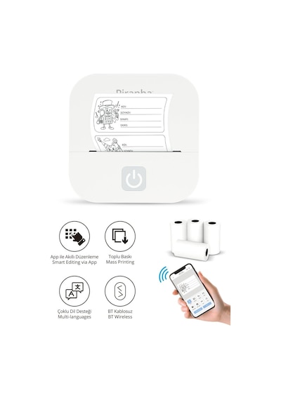 Piranha 5510 Bluetooth Etiket Makinesi Beyaz 1 Adet 8,5 X 8,5 X 4 Ölçülerle Taşınabilir