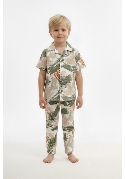 Modanıno Erkek Çocuk %100 Pamuk Ve Gömlek Tarz Pijama Takımı 2-13 Yaş 12687ıs Haki