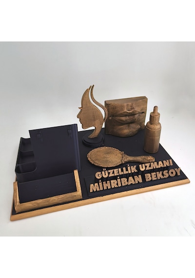 Kişiye Özel Güzellik Uzmanı Masa İsimliği Ve Kartvizitlik Gold - Siyah