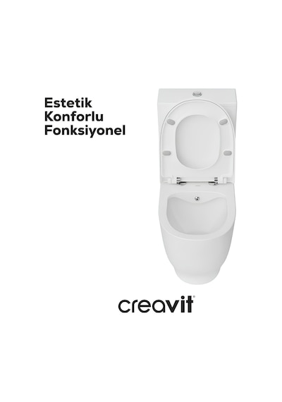 Creavit Mare Beyaz Kanalsız Duvara Sıfır Klozet Takımı Ma361, Creavit Mare Duroplast Yavaş Kapak Beyaz