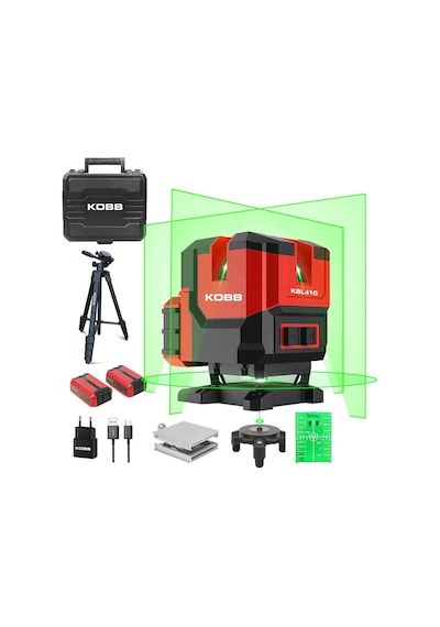 Kobb Kbl41gtp 30m 4x90⁰/1x360⁰ Otomatik Hizalamalı Li-ion Çift Akü Profesyonel Yeşil Çizgi Lazer Distomat + Tripod