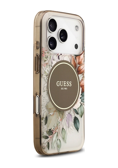 Apple Uyumlu iPhone 17 Pro Kılıf Guess Lisanslı M-safe Şarj Özellikli Flower Tonal Circle Kapak Kahverengi Kahverengi