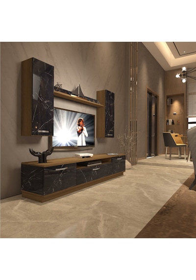 Decoraktiv Trendstyle 5d Mdf Tv Ünitesi Tv Sehpası Pera - Siyah Mermer