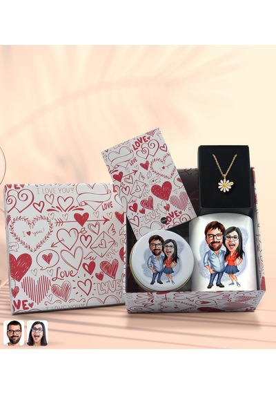 BK Gift Sevgiliye Özel Karikatürlü Kutuda Hediye Seti, Kupa Bardak, Sevgili Hediyesi, İsimli Papatya Kolye, Kokulu Mum,Yıl Dönümü Hediyesi-5