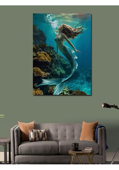 Kanvas Tablo Deniz Altında Yeşil Denizkızı 50cmx70cm