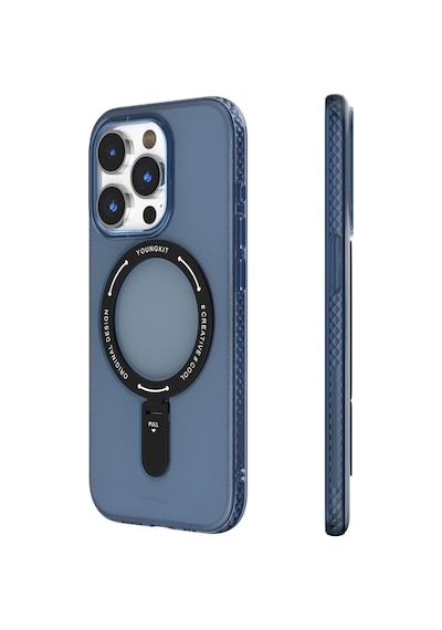 Apple Uyumlu iPhone 15 Pro Kılıf Magsafe Şarj Özellikli Youngkit Rock Serisi Kapak Mavi
