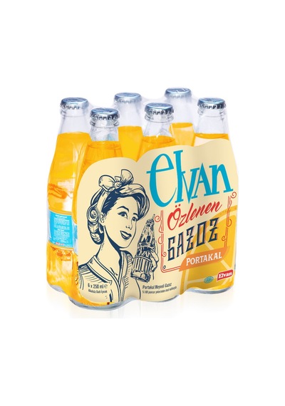 Elvan Gazoz Portakallı 250 ml 6 lı Paket Cam Şişe