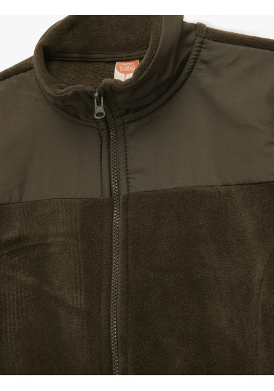 Koton Uzun Kollu Cepli Dik Yaka Fermuarlı Polar Sweatshirt Haki 6wmb10205tk Haki