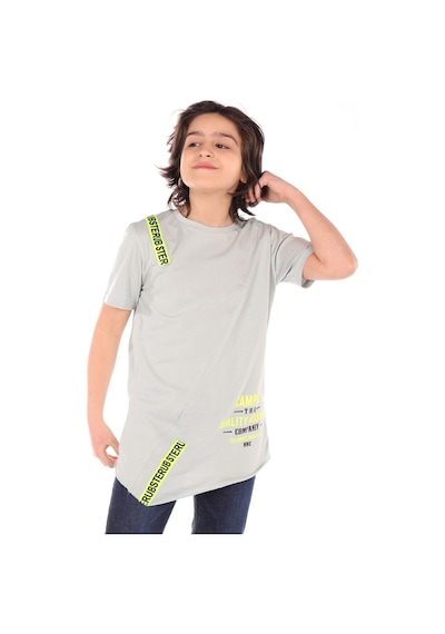 Toontoy Kids Toontoy Erkek Çocuk Baskılı Bisiklet Yaka Kısa Kollu Asimetrik Tişört Gri