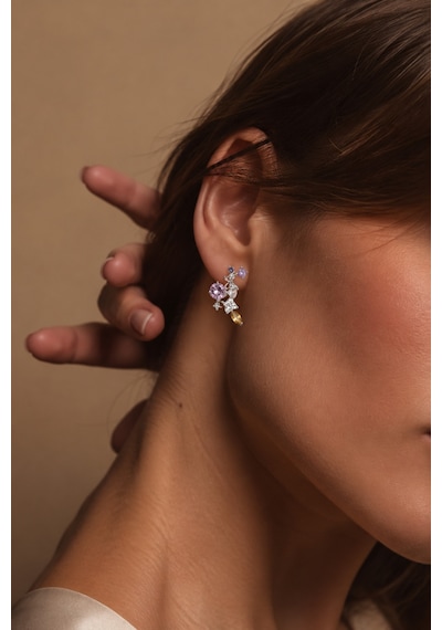Aura Collection Mireya Renkli Zirkon Taşlı Gümüş Renk Küpe Gümüş Gümüş