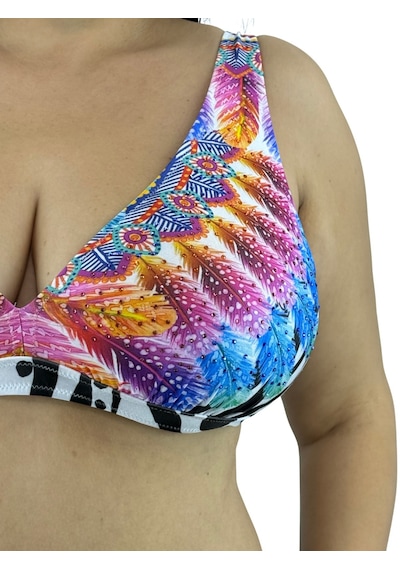 Büyük Beden Sabit Pedli Desenli Taşlı Bağlama Detaylı Toparlayıcı Yüksek Bel Kadın Bikini Takım Büyük Beden Sabit Pedli Desenli Taşlı Bağlama Detaylı Toparlayıcı Yüksek Bel Kadın Bikini Takım