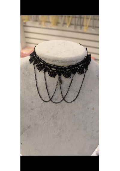 Gotik Siyah Püsküllü Dantel Kolye Vintage Tarzı