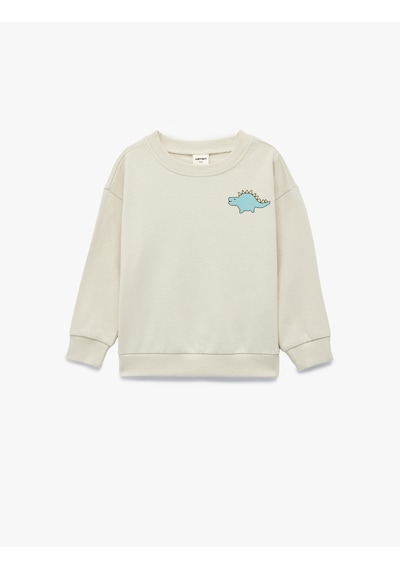 Koton Uzun Kollu Bisiklet Yaka Dinozor Baskılı Pamuklu Sweatshirt Ekru 6wmb10238tk Ekru