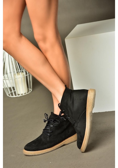 Fox Shoes R374923202 Siyah Süet Alçak Taban Klasik Kadın Bot Siyah