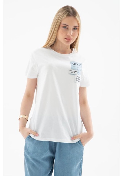 Fashion Friends Baskılı %100 Pamuklu Beyaz Kadın T-shirt 25y0029k1 Beyaz