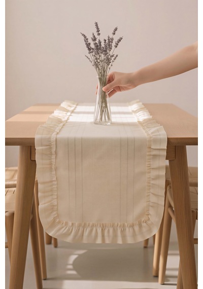 Bej Fırfırlı Colber Runner 45x115 Cm