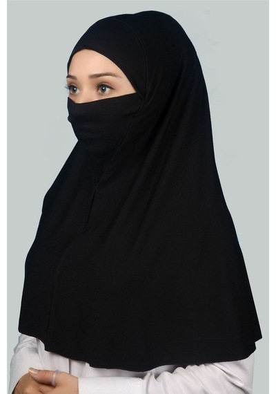 Altobeh Hazır Türban Peçeli Pratik Eşarp Tesettür Nikaplı Hijab - Namaz Örtüsü Sufle (XL) - SİYAH
