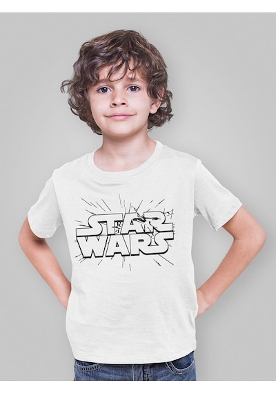 Sevbano Star Wars Yıldız Savaşları Yazılı Unisex Film Çocuk Tişört 1-12 Beyaz