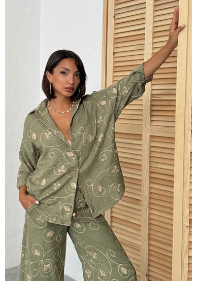 Verymoda Nakışlı Gömlek - F1899 Haki Dsn2