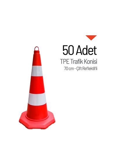 50'li Tpe Trafik Konisi Seti 70 Cm Çift Reflektifli Trafik Dubası-3604