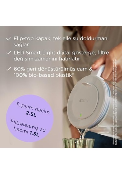 Cam Su Arıtma Sürahisi 1x Maxtra Pro Pure Performance Filtreli - Açık Mavi 2,5l Diğer