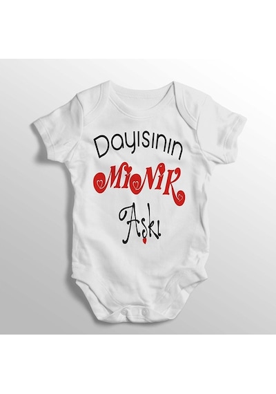 İmaj Tuğbababy Dayısının Minik Aşkı Yazılı Baskılı Bebek Zıbını Beyaz