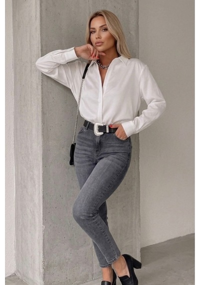 Genel Markalar Yeni Sezon Kadın Beyaz Pamuk Saten Gömlek-emmas Clothing Beyaz Beyaz