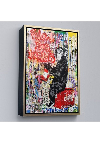 Çerçeveli Hayallerinin Peşinden Git,maymun Graffiti Posteri, Banksy Graffiti Kanvas Tablo-5304