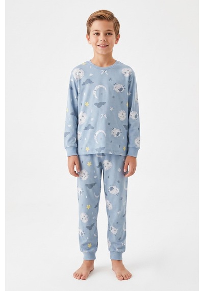 Modanino Erkek Çocuk %100 Pamuk Pijama Takımı 3-13 Yaş 12734ıs Açik Mavi