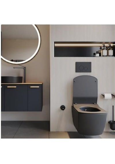 Eg321 Elegant Rim-off Kanalsız Duroplast Yavaş Kapanan Klozet Kapaklı Kömür Karası Mat Siyah Set Siyah