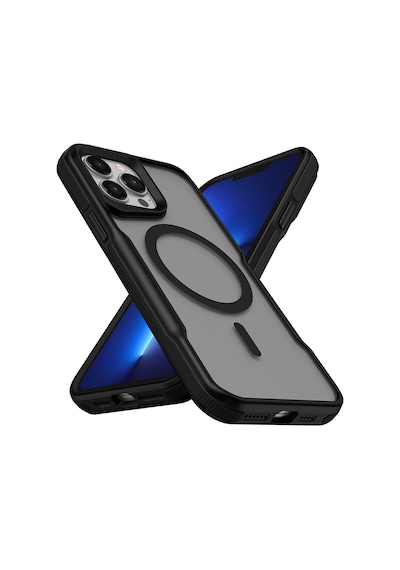 Apple Uyumlu iPhone 13 Pro Max Uyumlu Magsafe Şarj Özellikli Renkli Kenar Airbag Şeritli Zore Lamer Kapak-siyah -