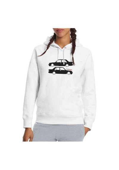 Şahin Baskılı Beyaz Kadın Kapşonlu Sweatshirt