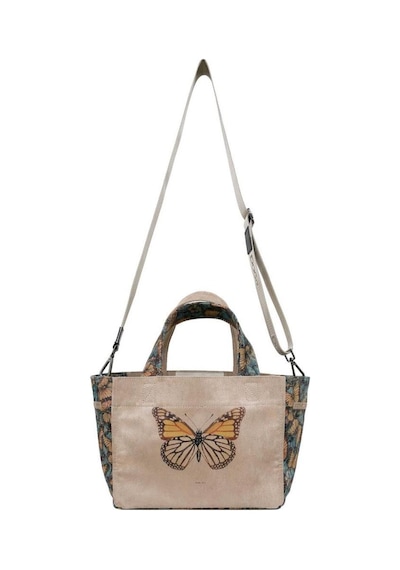 Dogo Kadın Vegan Krem Medium Tote Bag - Moths And Butterflies Tasarım Çok renkli