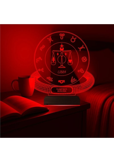 Luvivia Terazi Burcu Libra Astroloji Doğum Günü Hediyesi Kişiye Özel 3d Lamba - Masa Gece Lambası