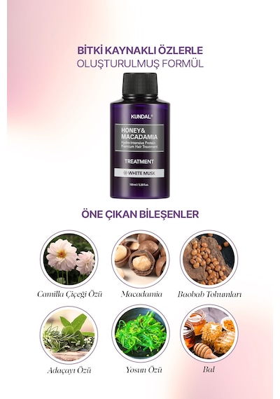 Yoğun Nemlendirici Ve Besleyici Saç Kremi Kundal Honey& Macadamia Protein Treatment 100ml White Musk